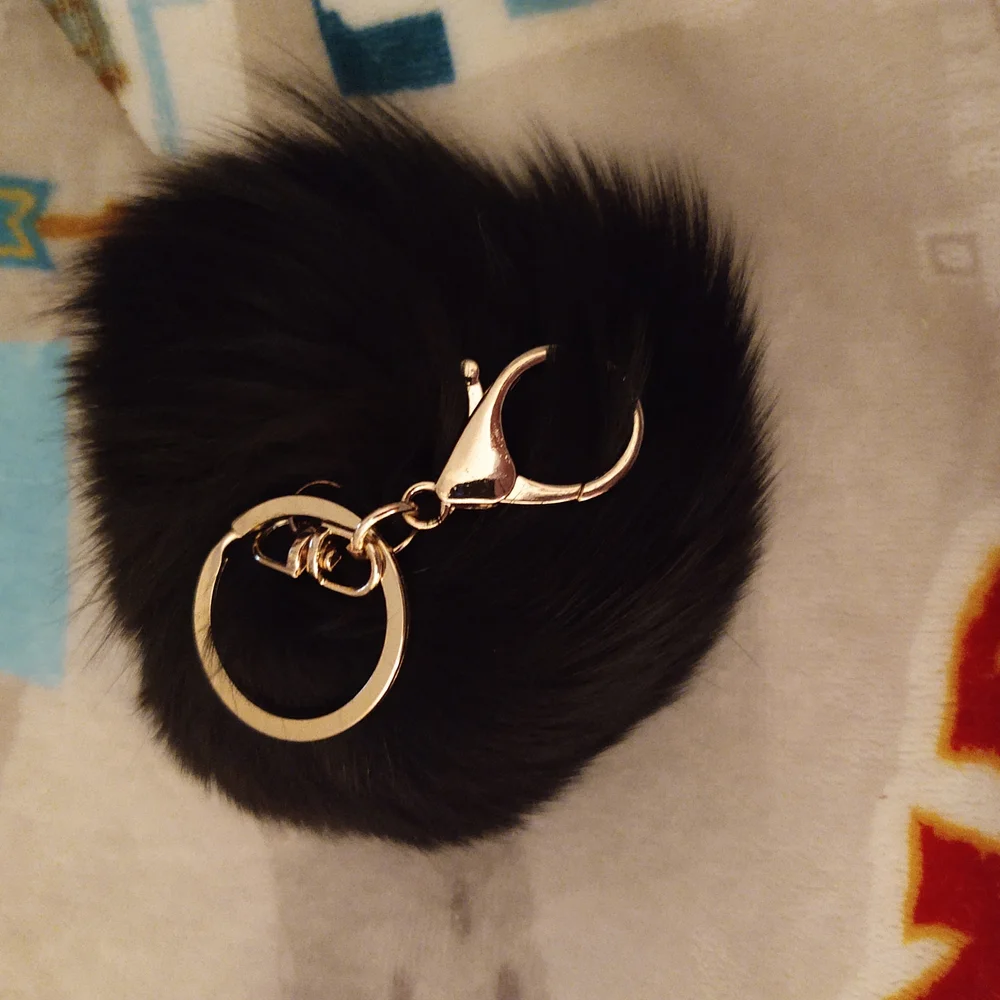 Black Faux Fur Pom-pom Keychain Bag Accessory Brand New